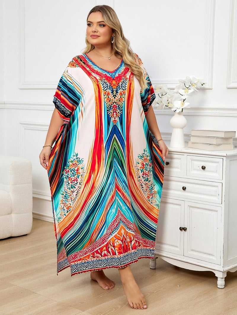 IMAGEKOPE Kaftan Dresses for Women Plus Size Bathing Suit Cover up Caftan Maxi Beach Dresses - Image 4